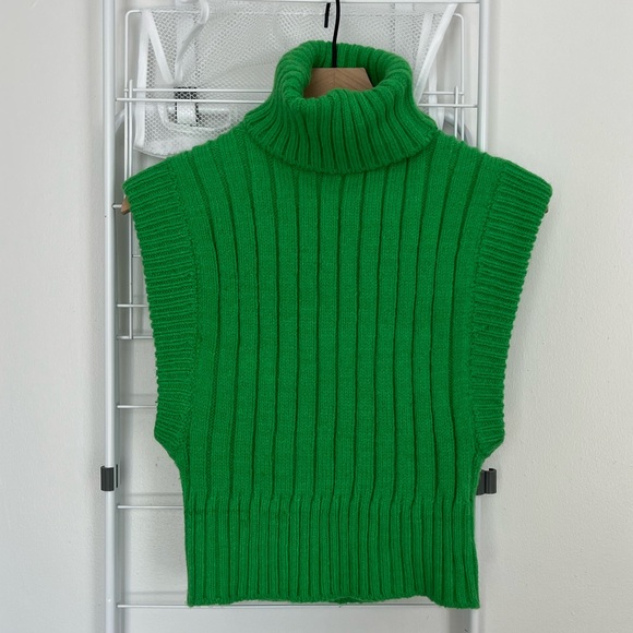 Zara Sweaters Zara Neon Like Green Turtleneck Sweater Vest Poshmark